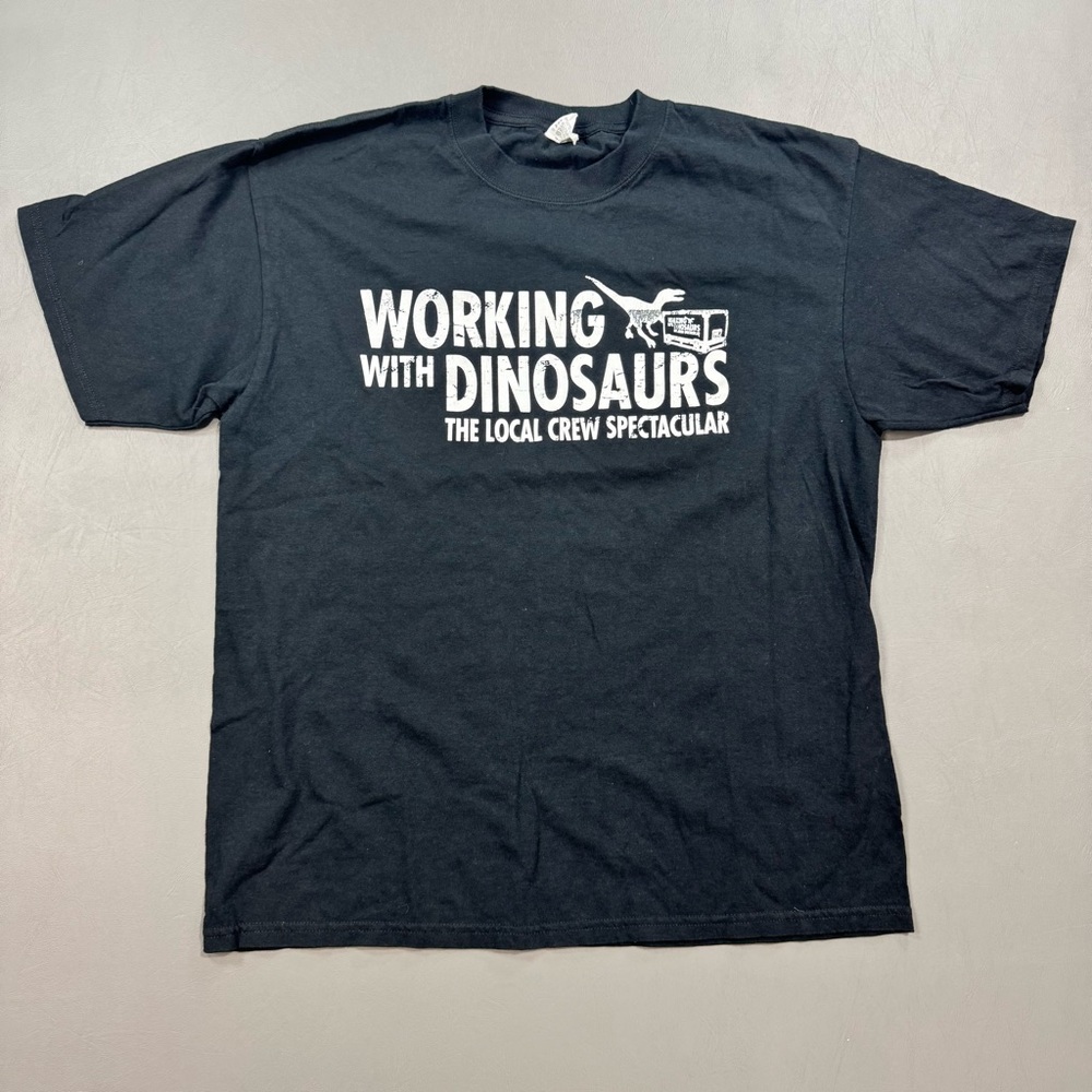 Working With Dinosaurs Graphic T Shirt Fits Large/Tagged XL Black